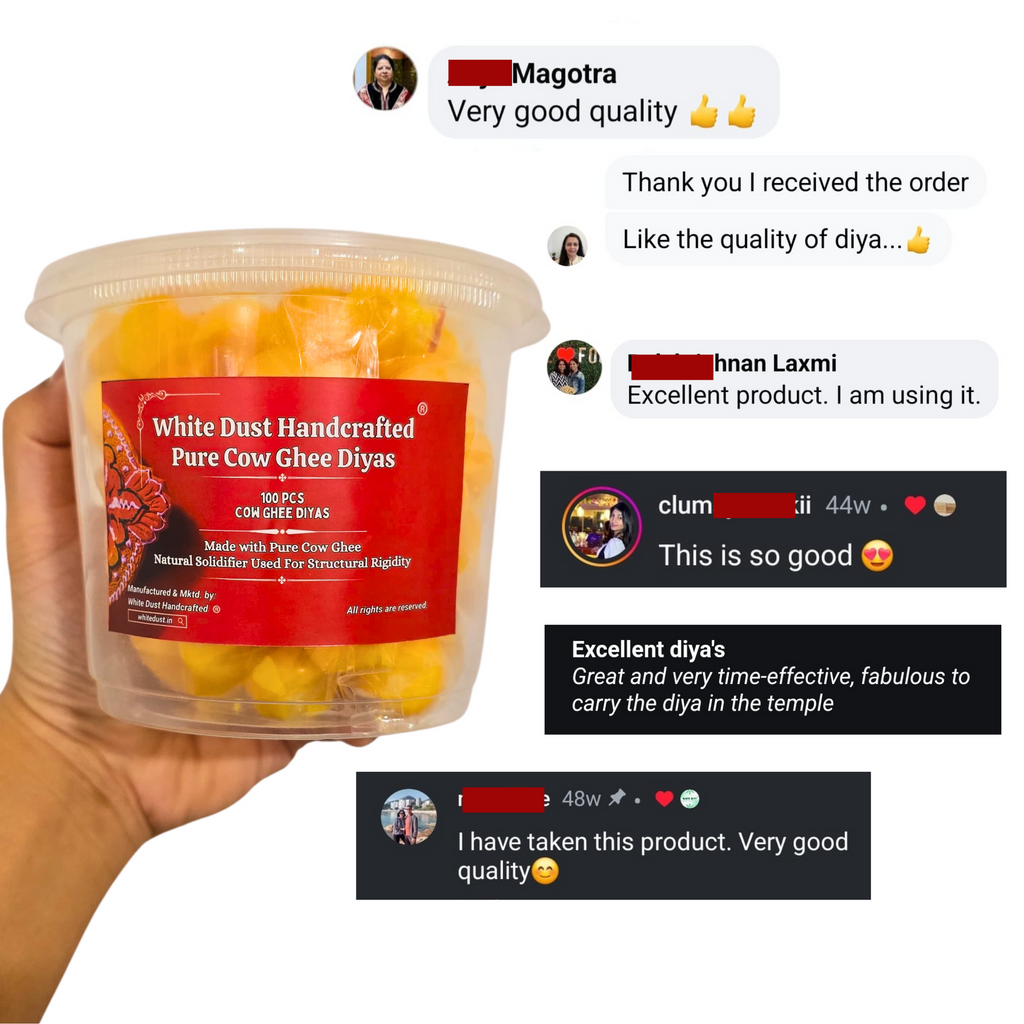 White Dust Handcrafted Pure Cow Ghee Diyas | Made with Desi Cow Ghee | No Wax, 100% Natural