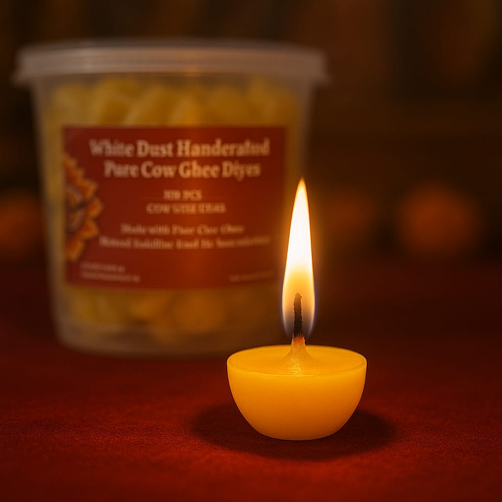 White Dust Handcrafted Pure Cow Ghee Diyas | Made with Desi Cow Ghee | No Wax, 100% Natural